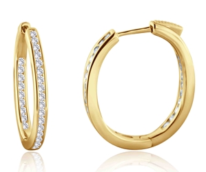 Yellow Gold Diamond Accented Hoop Earrings (1.00 CT DIA) 