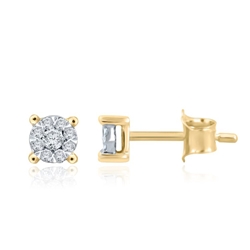 Yellow Gold Diamond Cluster Round Stud Earrings (0.14 CT DIA) 