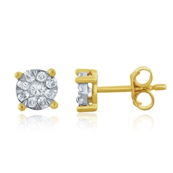 Yellow Gold Diamond Cluster Round Stud Earrings (0.27 CT DIA) 