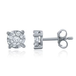 White Gold Diamond Cluster Round Stud Earrings (0.27 CT DIA) 