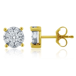 Yellow Gold Diamond Cluster Round Stud Earrings (0.50 CT DIA) 