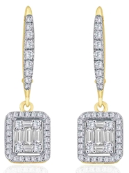 Baguette Cut Diamond Cluster Hoop Earrings (0.74 CT DIA) 