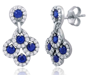 Diamond and Sapphire Peacock Cluster Drop Earrings (1.40 CT SAP and 0.57 CT DIA) 