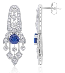 Royal Diamond Chandelier Earrings with Round Cut Sapphire (1.5 CT SAP and 1.11 CT DIA) 