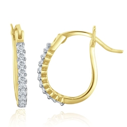 Yellow Gold U-Shaped Diamond Hoop Earrings (0.25 CT DIA) 