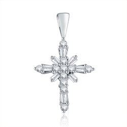 White Gold Baguette Cut Diamond Cross Pendant (0.25 CT DIA) 