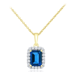 Royal Blue Topaz Pendant with Diamond Halo 