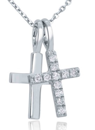 White Gold Double Cross Diamond Pendant (0.10 CT DIA) 