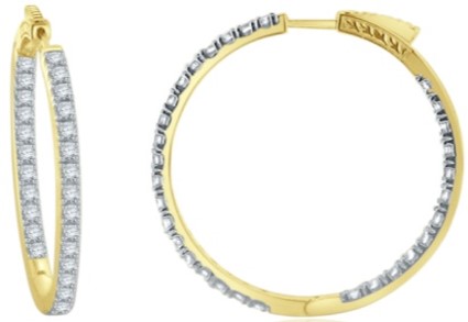 Yellow Gold Diamond Accented Large Hoop Earrings (3.00 CT DIA) 