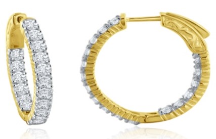 Yellow Gold Diamond Accented Hoop Earrings (3.00 CT DIA) 