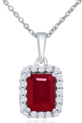 Emerald Cut Aquamarine Halo Pendant (1.05 CT AQM and 0.15 CT DIA) 