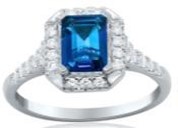 Yellow Gold Emerald Cut London Blue Topaz Engagement Ring with Diamonds (2.00 CT TPZ and 0.33 CT DIA) 