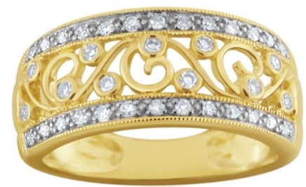 Yellow Gold Ornate Scrollwork Wedding Band (0.25 CT DIA) 